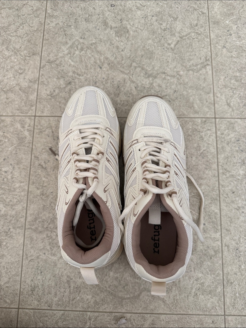 Women's Cream and Light Pink Mesh Lace-Up Sneakers